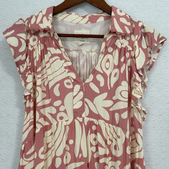 Umgee Dress Women S Pink Ivory Print Tiered Mini Babydoll Tribal Tropical Comfy - Picture 7 of 12